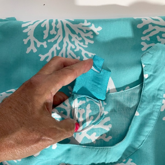 Escapada Swim Cover-Up Turquoise Blue White Coral Pattern Long Sleeve Size Med - Picture 13 of 16